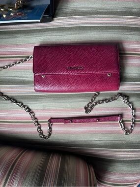 Valentino Red Leather Chain Crossbody Wallet